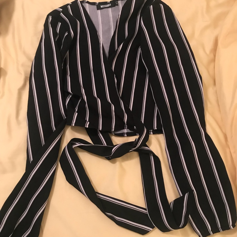 Long sleeve pinstriped crop top